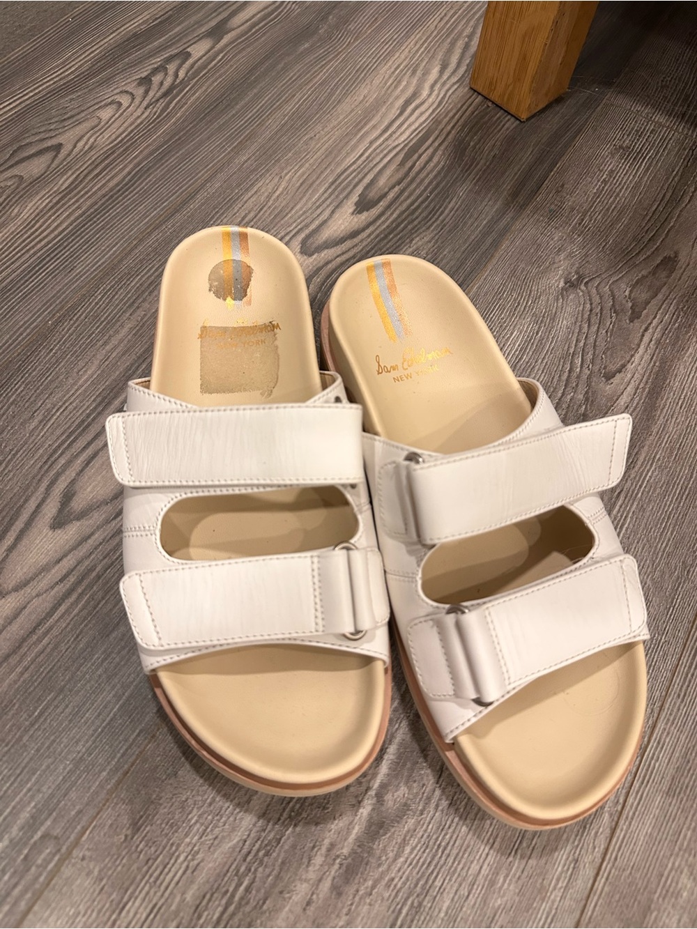 Sam Edelman White Adjustable Two-Strap Slide Sandals